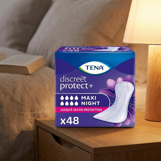 TENA Lady Discreet Maxi Night Pads 48 Pack – Overnight Bladder Weakness Protection for Women.