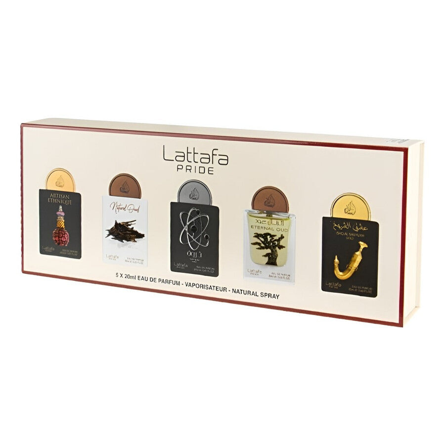 Lattafa Frauen Discovery Set 5x20ml EDP | Artisan Ethnique Natural Oud Tharwah Silver Eternal Oud Shuyukh Gold