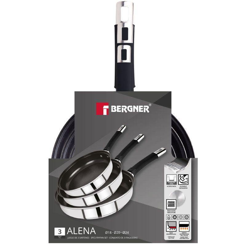 Bergner Alena 3 Piece Stainless Steel Induction Cookware Set For Even Heating And Easy Cooking.