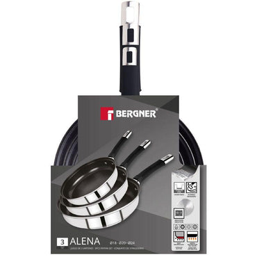 Bergner Alena 3 Piece Stainless Steel Induction Cookware Set For Even Heating And Easy Cooking.