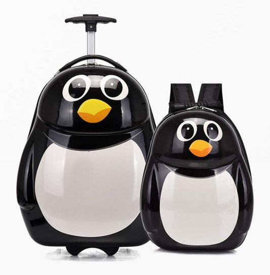Ceruzo Hand Luggage Suitcase And Matching Penguin Design Backpack For Kids ABS 44x20x30 Cm.
