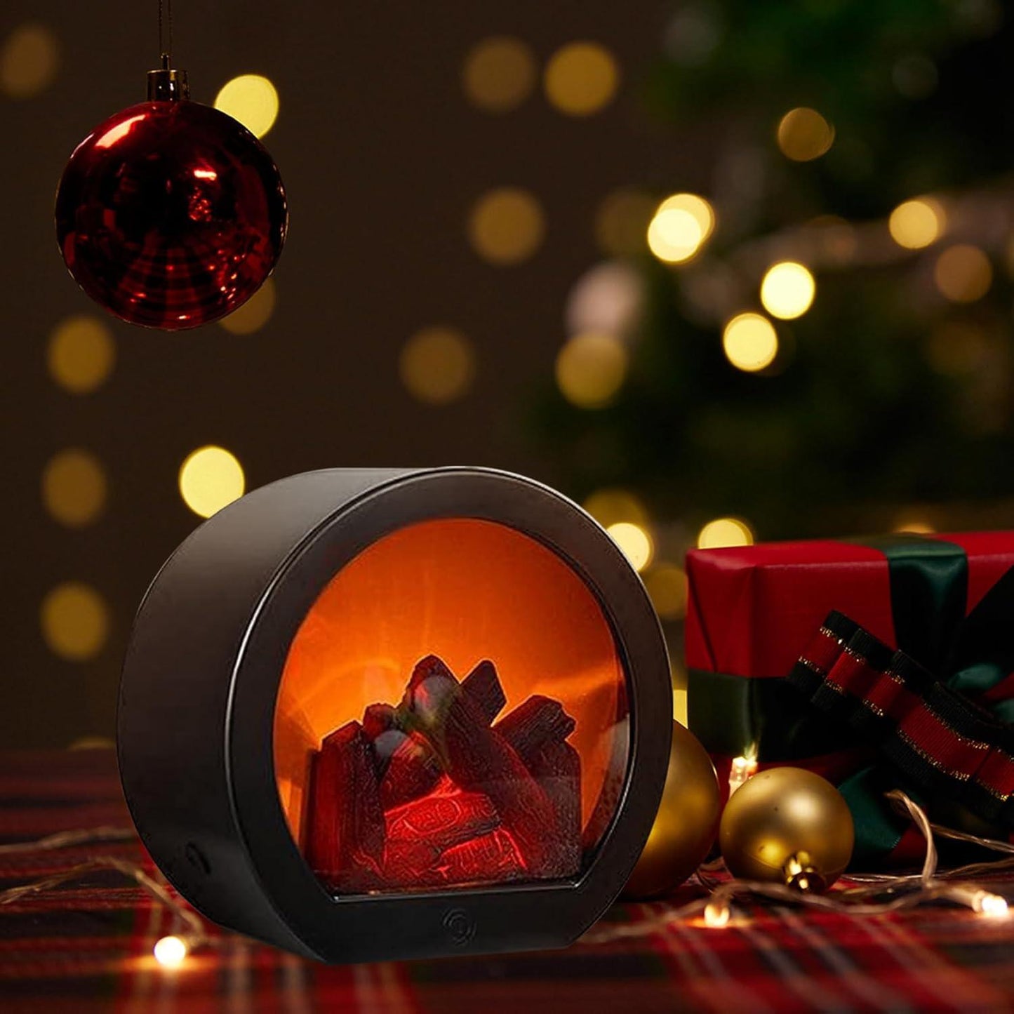 Flameless LED Fireplace Lantern with Realistic Fire Effect.