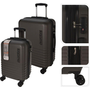 Explorer Two Piece Expandable Suitcase Set With TSA Lock Cabin 36L And 60L Checked Luggage Dark Gray.