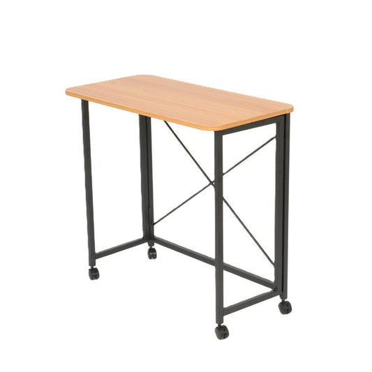 Folding Laptop Desk on Wheels – White Portable Table with Wooden Top for Home Office (80x40x75 cm).
