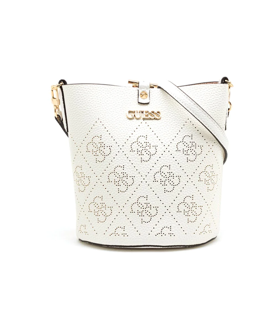 Guess Amara 4G Logo Henkeltasche – Luxuriöse weiße Polyesterhandtasche für Damen (21x21x11 cm)