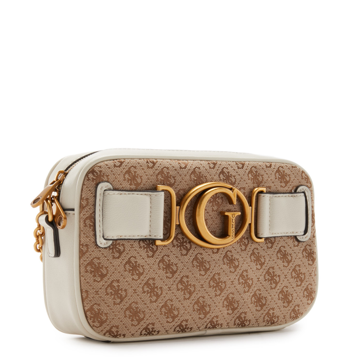 Guess Aviana Women's Crossbody Bag Beige White Textile 25x15x6.5cm.