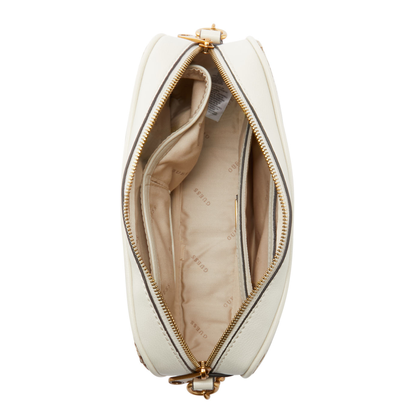Guess Aviana Women's Crossbody Bag Beige White Textile 25x15x6.5cm.