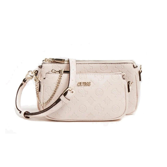 Guess Dayane Double Textile Crossbody Bag Blush for Women 24x13.5x4.5cm.