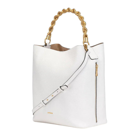 Guess Ivory Luxury Textile Handbag for Women — Premium Designer Bag.