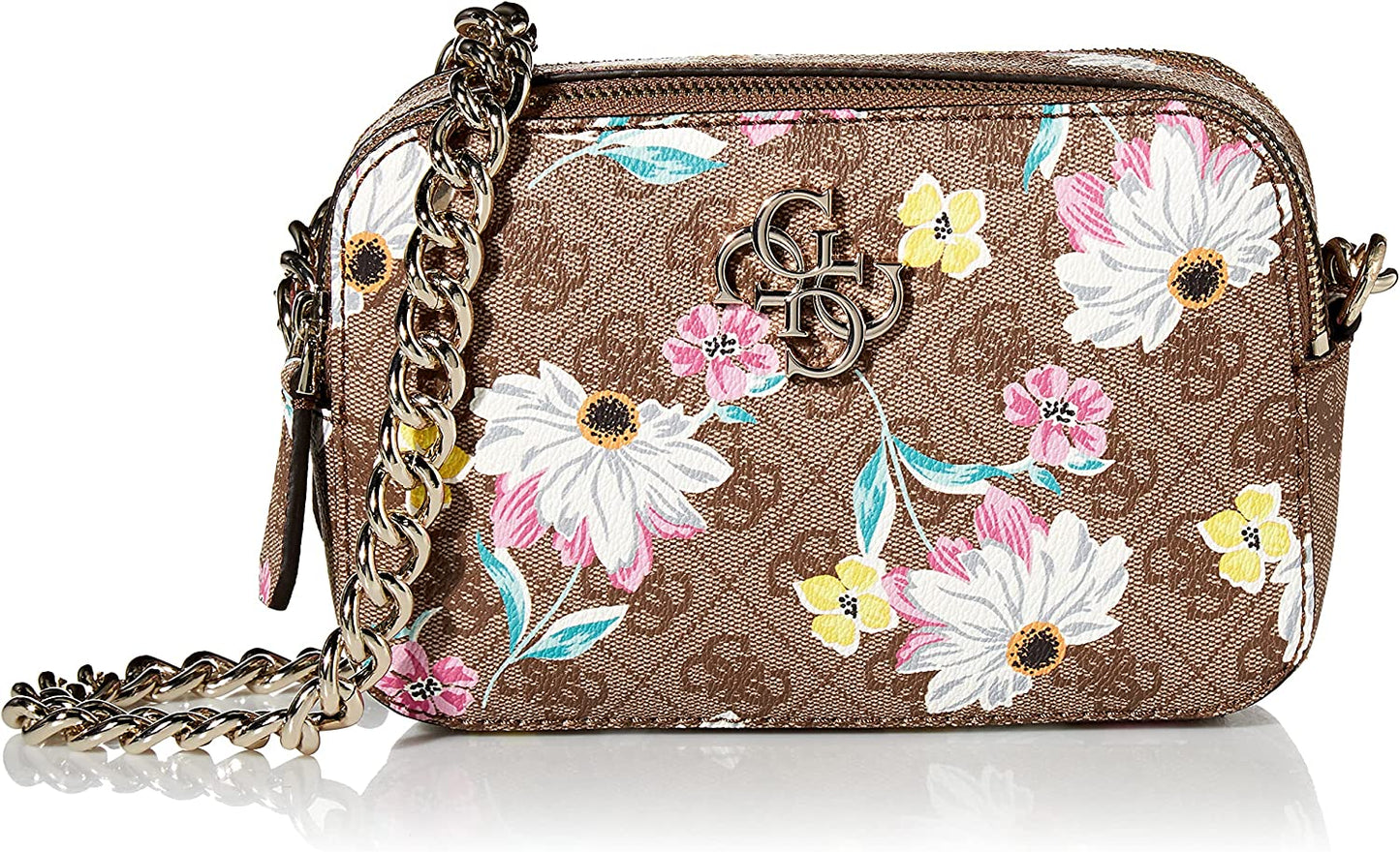 Sac bandoulière floral Guess Noelle — Sac à main textile de luxe à double fermeture éclair pour femme
