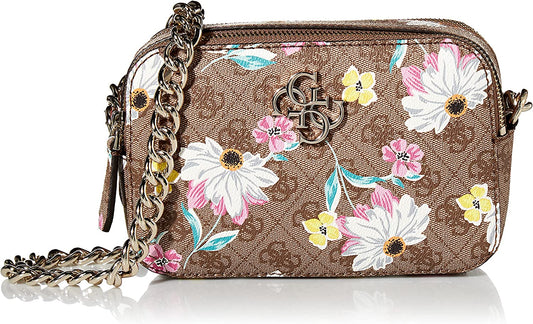 Guess Noelle Floral Crossbody Bag — Luxuriöse Umhängetasche aus Textil mit doppeltem Reißverschluss für Damen