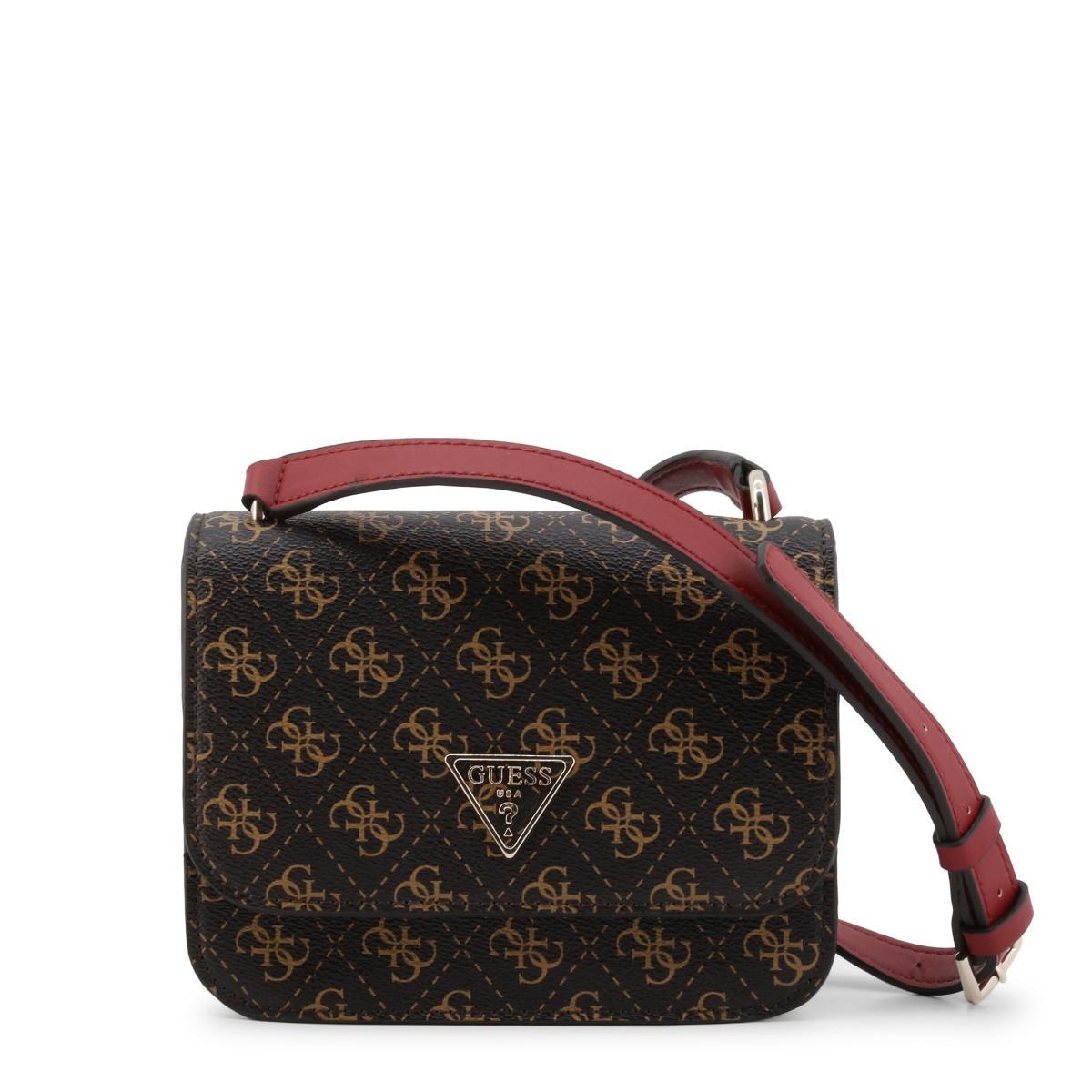 Guess, Noelle, 4G Logo, Textile Crossbody Bag, Brown, hwql78 79780, 18.5 x 14.5 x 7 cm, For Women.