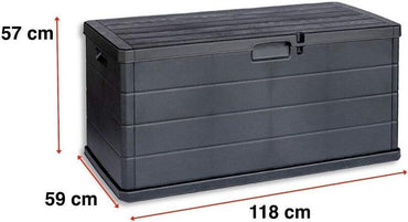 Outdoor Storage Chest – 340L Weatherproof Box with Wood Effect Finish (118 x 59 x 57 cm).