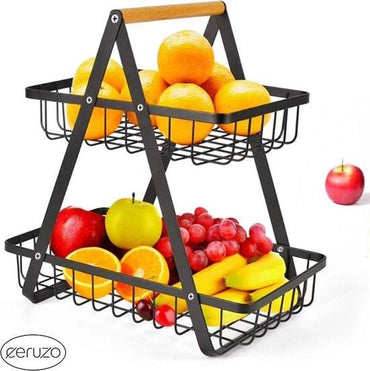 Ceruzo Two Tier Fruit Basket 43 cm for Kitchen Counter Storage Fruits and Vegetables Organizer.