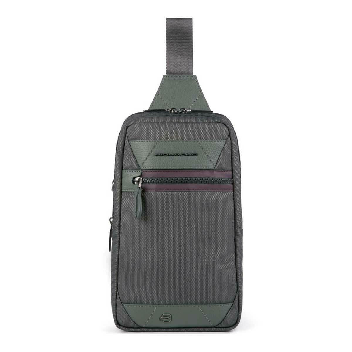 Piquadro Leather Sling Backpack Military Green for Men.