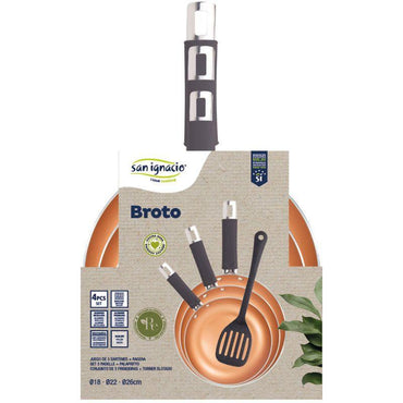 San Ignacio Broto Nonstick Frying Pan Set – 3 Pans with Spatula.