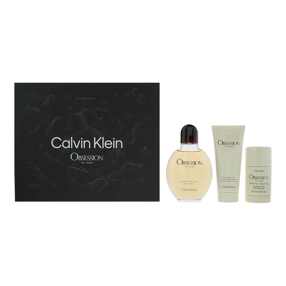 Coffret Calvin Klein Obsession Homme – EDT 125ml + Déodorant Stick 75g + Baume Après-Rasage 75ml – coffret