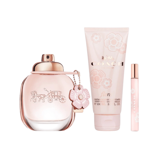 Coffret cadeau Coach Floral – EDP 90 ml, Mini 7,5 ml & Lait corporel 100 ml pour femme