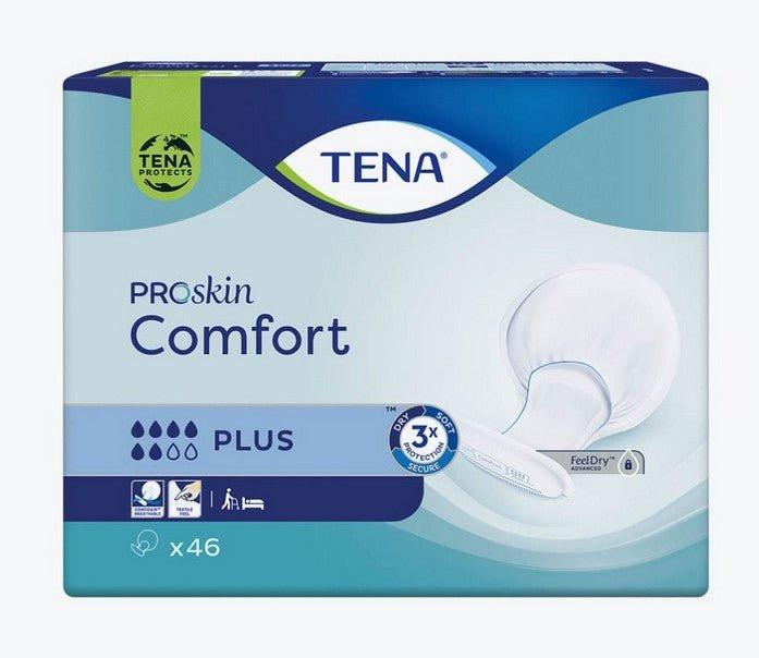 TENA ProSkin Comfort Plus incontinence pads, 46-count box with 3x protection and FeelDry technology