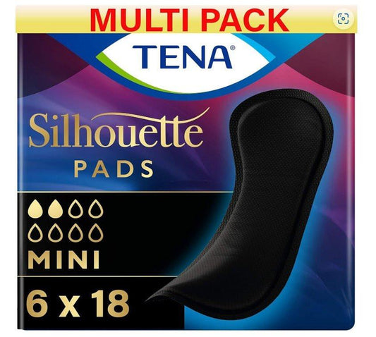 TENA Silhouette Black Mini 108 Pack – Discreet Black Pantyliners for Women (6×18).