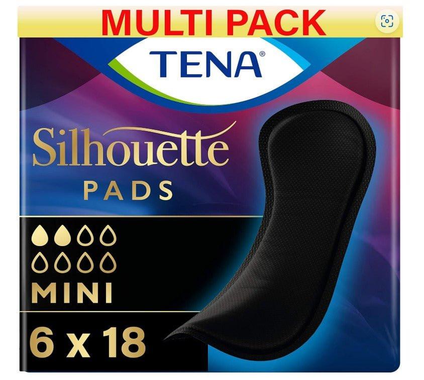 TENA Silhouette Black Mini 108 Pack – Discreet Black Pantyliners for Women (6×18).