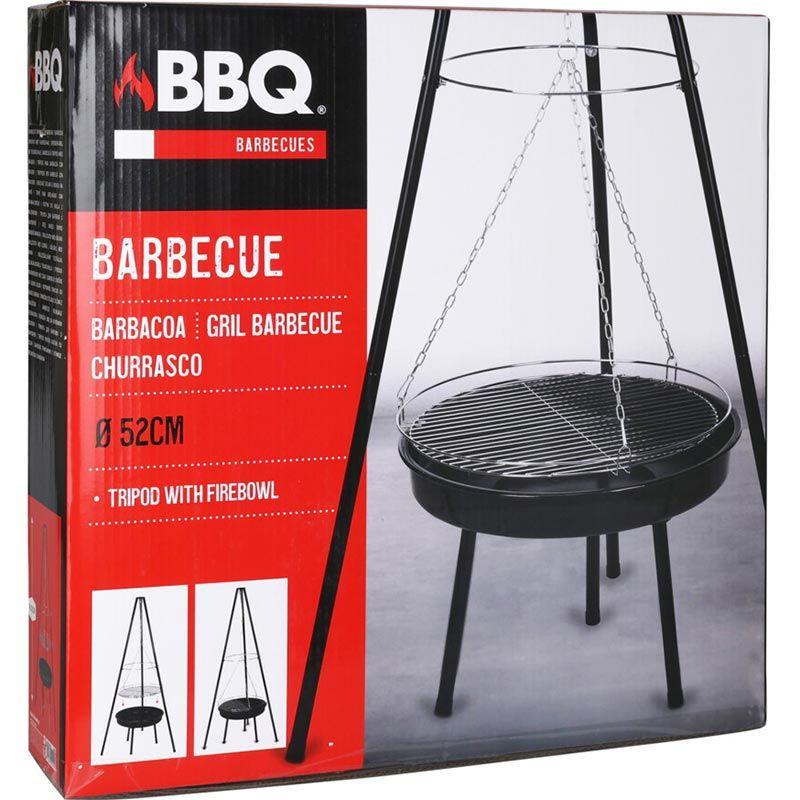 Hanging Fire Bowl With Grill Grate Three Legged Tripod Outdoor Patio Heater For Cozy Evenings.