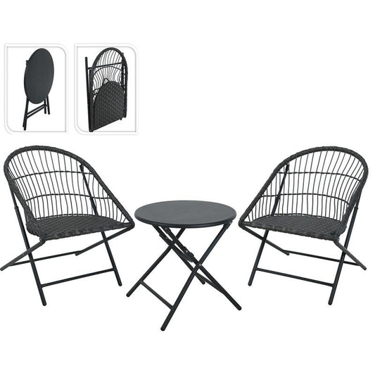 Ambiance Bistroset - 3 - Delig - Tuinset Met Bijzettafel - Metaal - Vouwbaar - Afanaya
