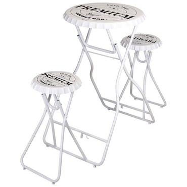 White Bar Table With 2 Chairs Outdoor Patio Set Compact Space Saving Garden Furniture.
