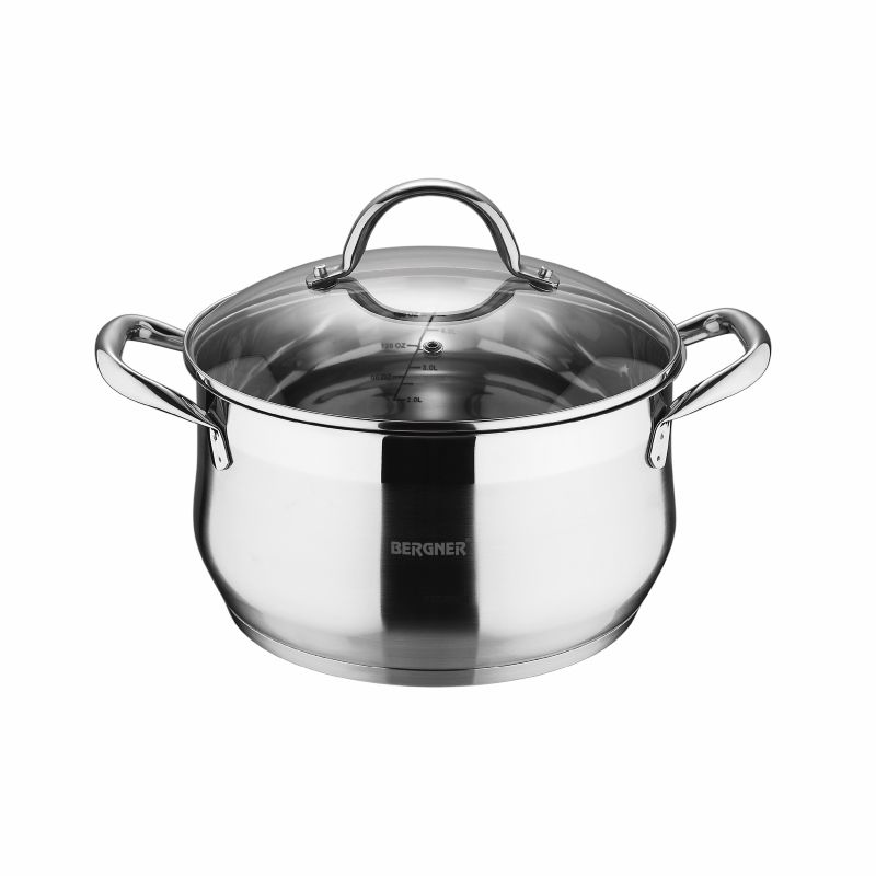 Bergner Gourmet Stainless Steel Cookware Set 4 Cooking Pans with Lids Induction Compatible - Afanaya