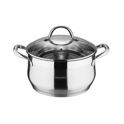 Bergner Gourmet Stainless Steel Cookware Set 4 Cooking Pans with Lids Induction Compatible - Afanaya
