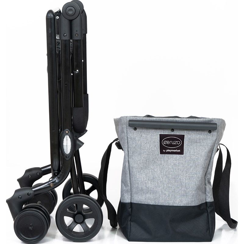 Ceruzo by Playmarket Easy Go Shopping Trolley Foldable Grocery Cart Black/Grey 43.5L Capacity - Afanaya