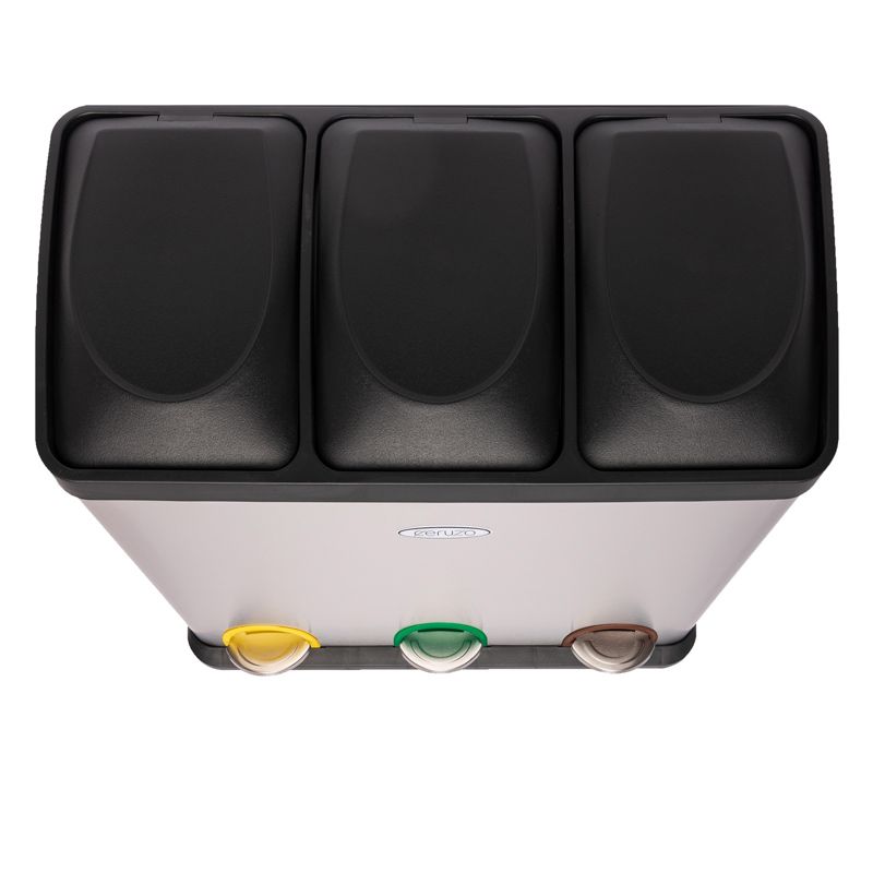 Ceruzo Stainless Steel Recycling Bin 3 Compartment Waste Separation Trash Can 3×15L - Afanaya