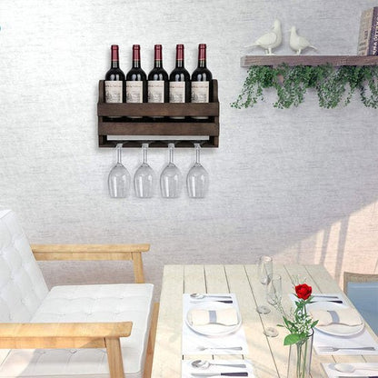 Ceruzo Wooden Wine Rack Wall - Mounted Bottle Holder & Stylish Wine Storage for Home Bar & Kitchen - Afanaya