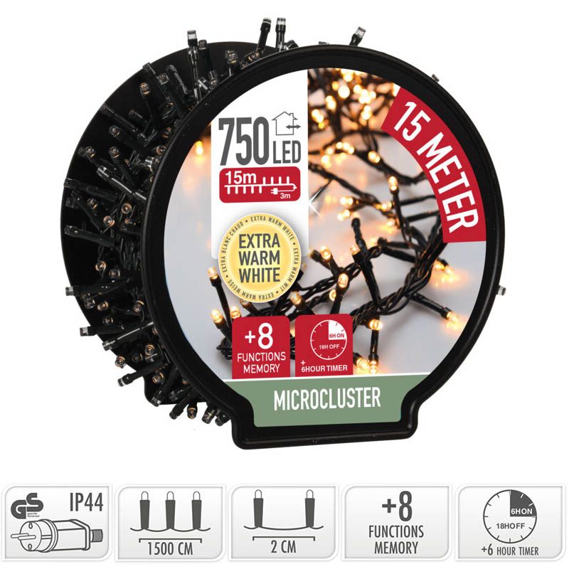 Decorativelighting Micro Cluster Met Haspel - 750 Led - 15 Meter - Met Timer - Extra Warm Wit - Afanaya