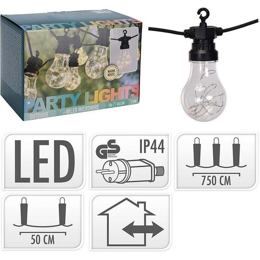 Outdoor Party String Lights 100 LED – Warm White for Garden, Patio & Balcony.