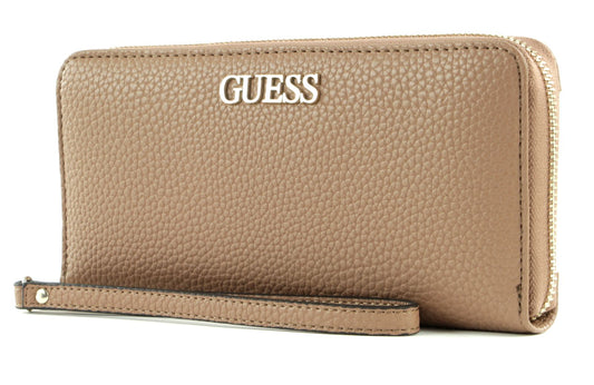Portefeuille zippé Alby Guess — Grand portefeuille de luxe en textile beige pour femme