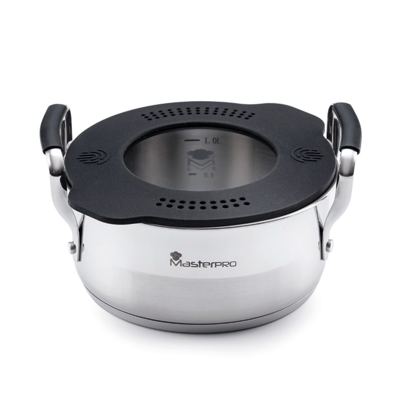 Masterpro Saucepan with Silicone Lid 16 cm Non - Stick Induction Compatible Cooking Pan - Afanaya