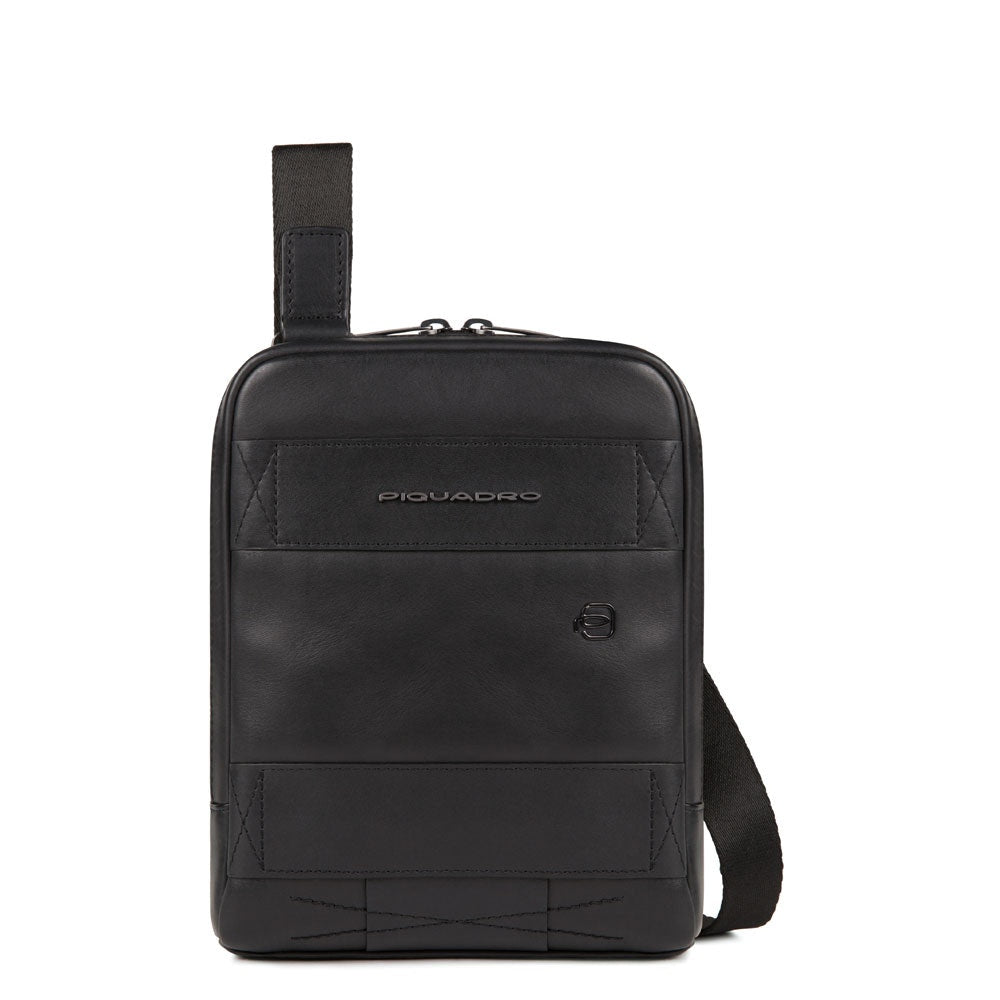 Piquadro, Obidos, Leather Crossbody Bag, Black, 17 x 22 x 5.00 cm, For Men