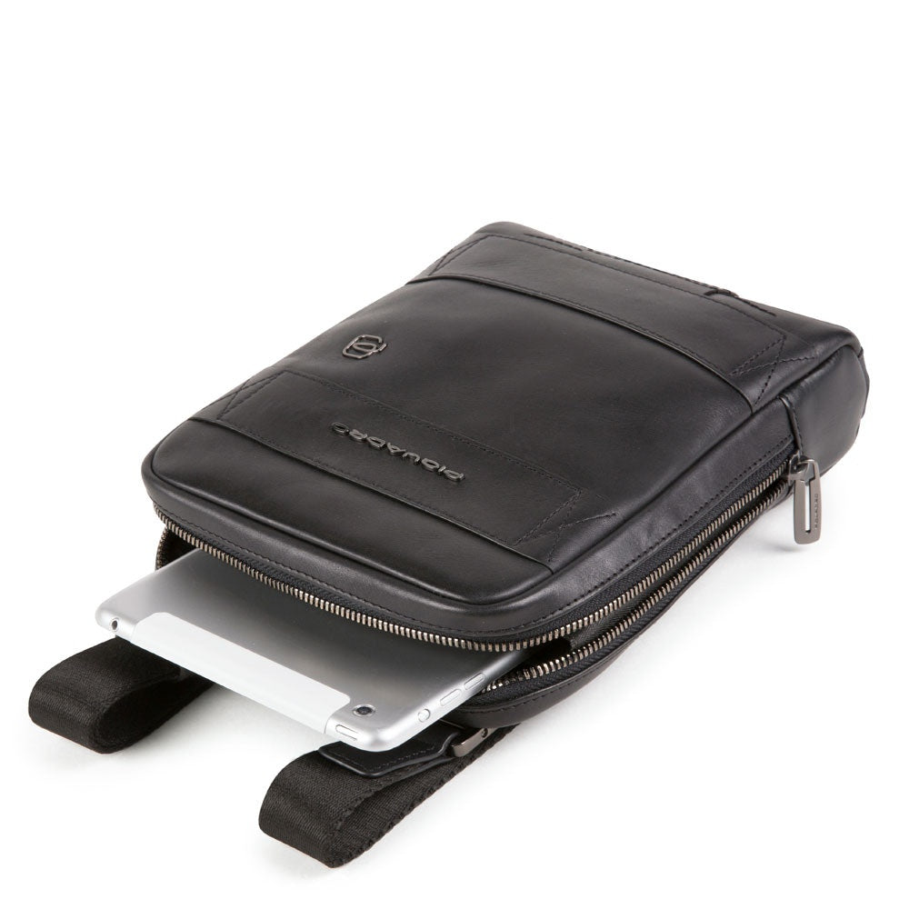 Piquadro, Obidos, Leather Crossbody Bag, Black, 17 x 22 x 5.00 cm, For Men