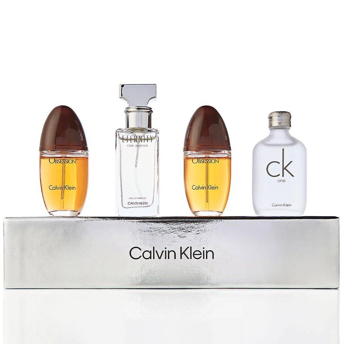 Coffret Calvin Klein: Eternity, Eau de Parfum, pour femme, 15 ml + CK One, Eau de Toilette, pour homme, 2 pièces, 15 ml *Miniature + Obsession, Eau de Parfum, pour femme, 15 ml *Miniature