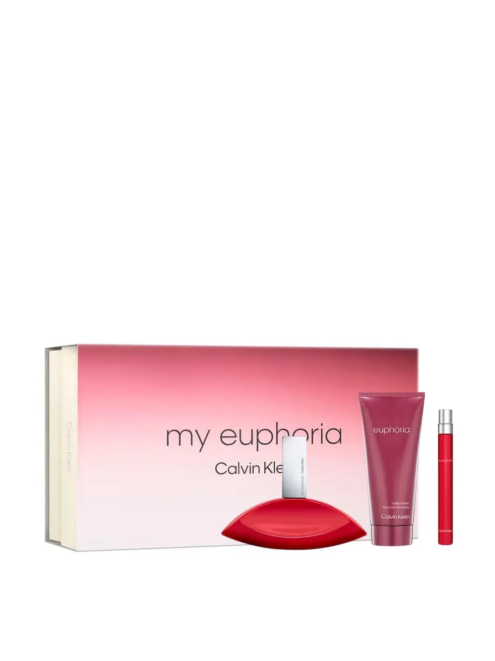 Set Calvin Klein: My Euphoria, Eau De Parfum, für Damen, 100 ml + My Euphoria, Eau De Parfum, für Damen, 10 ml + My Euphoria, feuchtigkeitsspendende, Körperlotion, 100 ml