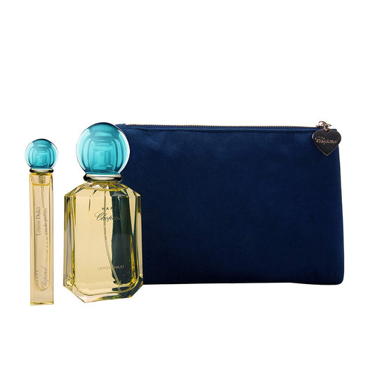 Chopard Happy Lemon Dulci Gift Set – Eau de Parfum 100ml + 10ml Travel Spray + Blue Makeup Bag, Fresh Citrus Women’s Perfume