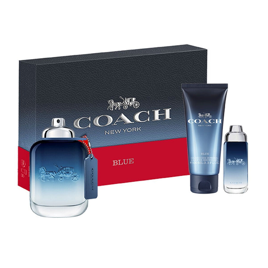 Coffret Coach : Blue, Eau De Toilette, Pour Homme, 100 ml + Blue, Eau De Toilette, Pour Homme, 15 ml + Blue, Gel Douche, Barbe & Cheveux, 100 ml