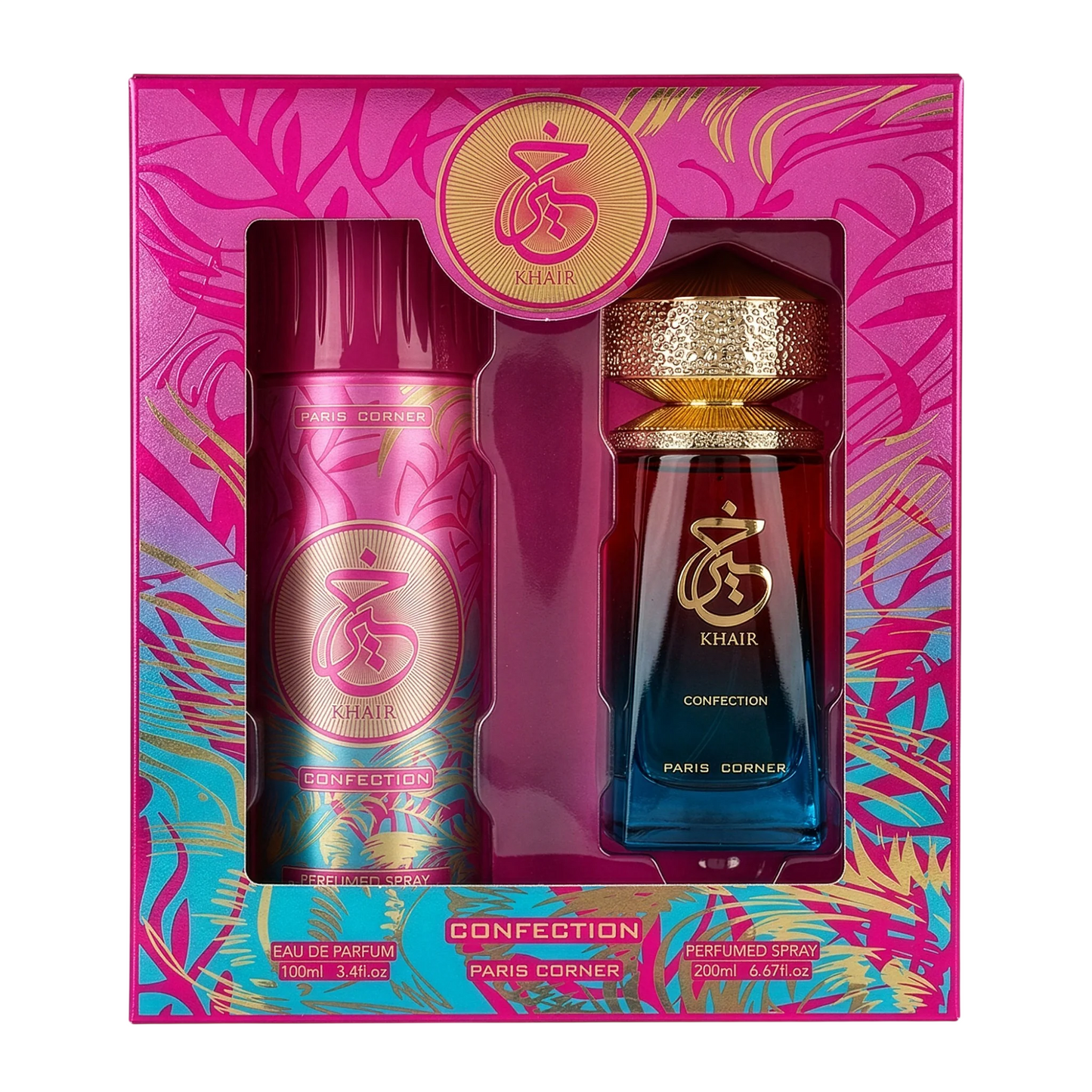 Set Paris Corner: Khair Confection, Eau De Parfum, Unisex, 100 ml + Khair Confection, Deodorant Spray, Für Frauen, 200 ml