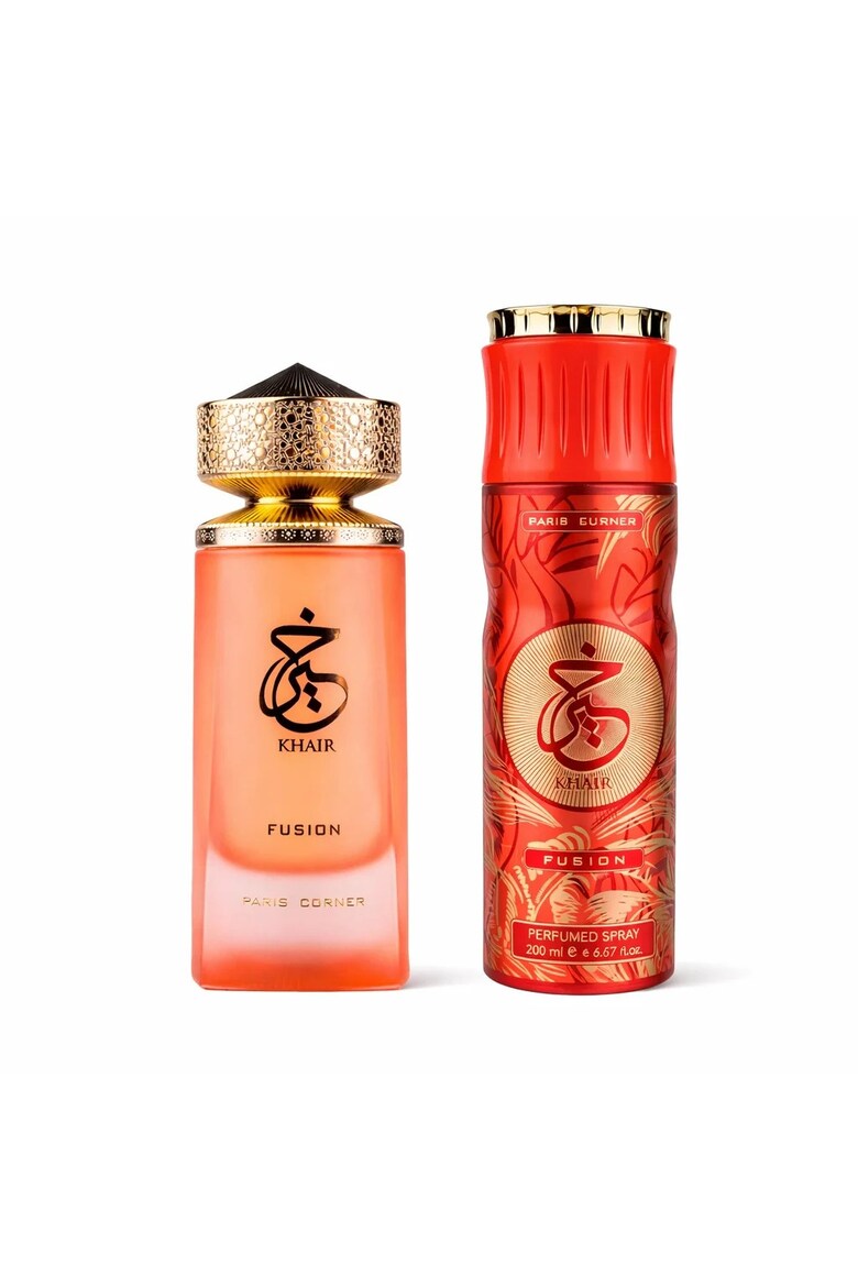 Set Paris Corner: Khair Fusion, Eau De Parfum, Unisex, 100 ml + Khair Fusion, Deodorant Spray, Für Damen, 200 ml