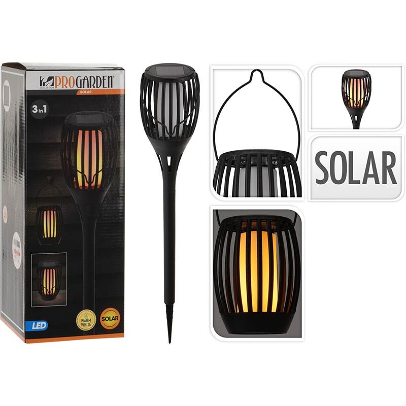 Solar Garden Lamp Torch Black – LED Flame Effect Outdoor Light – 3 - in - 1 Spike Decorative Waterproof Lamp - Afanaya