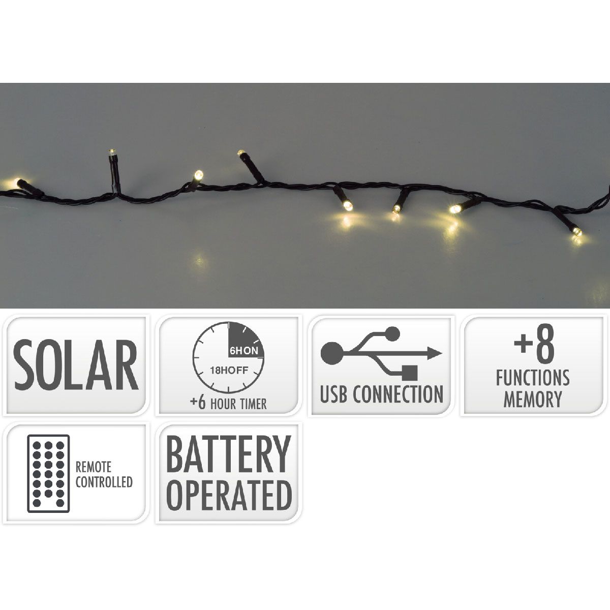 Solar Led Verlichting - 10.5 Meter - 240 Led - Usb Oplaadbaar - Afstandsbediening - Afanaya
