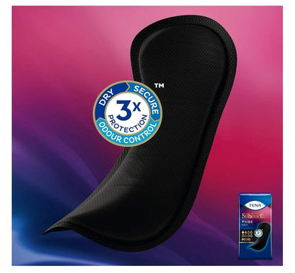 TENA Silhouette Noir Mini Panty liner black 6 Pack of 18 - Afanaya