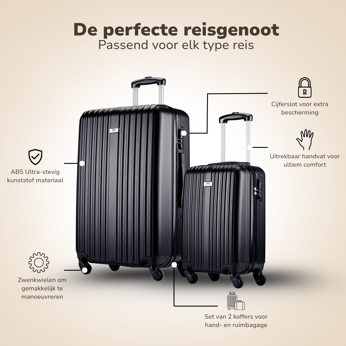 Trolley Set 2Pcs Black - Afanaya