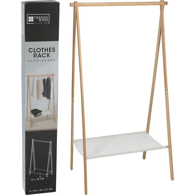 Wooden Clothes Rack 155×86×57 cm Freestanding Garment Hanging Rail Organizer - Afanaya